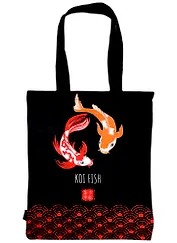 Сумка-шоппер Японские карпы Кои черная, текстиль 40см.*32см.