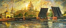 Открытка, Петербург В.Ременца: Вечерний Петербург 21*9см, дизайнерский крафт-картон + конверт