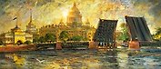 Открытка, Петербург В.Ременца: Вечерний Петербург 21*9см, дизайнерский крафт-картон + конверт