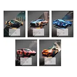 Тетрадь 24л лин. "Стильные авто" мел.картон, офсет 60г/м2, поля, ассорти