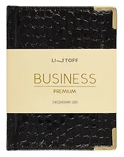 Ежедневник дат. 2025г А6 176л "Business premium. Lizard" черный, 7Б, тв.переплет, иск.кожа, обл.поролон, мет.уголки, тонир.блок, цв.торец, справ.мат-лы, ляссе