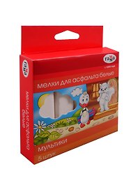 Мелки белые 5 штук, квадратные асфальтные "Мультики", Гамма