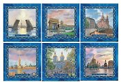 МедВс Набор подставок 6шт. АКВАРЕЛЬ-1 (Синяя рамка) в блистере