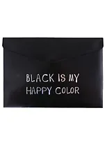 Папка-конверт А4 на кнопке "Black is my happy color", черная