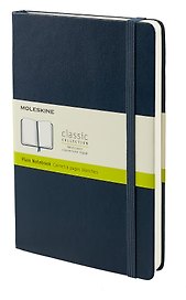 Книга для записей А5, 200 листов, нелинованная "Classic Expanded Large", твердая обложка, синий сапфир, резинка, 2 ляссе, Moleskine