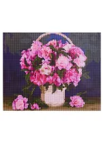 Алмазная мозаика на подрамнике "Нежные пионы в светлой корзине", 30 х 40 см