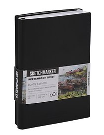 Скетчбук А5 60 л "Sketchmarker" Black&White черный, 140г/м2, черный вн. блок + 60 л белый, 140г/м2, белый офсет,  мягк. обл.