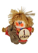 Домовой Кузьма с рублем и мешком малый  (лыко) (12см) (КУМЛ-6)