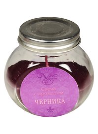 Свеча в стеклянной круглой баночке с металлической крышкой Черника (9 см) (41237)