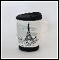 Кружка керамическая с силиконовой крышкой и подставкой в комплекте (28316) (295 мл)