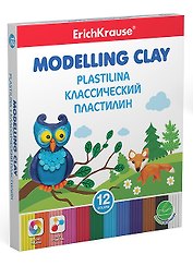 Пластилин 12цв 216гр к/к, стек, ErichKrause