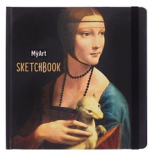 Скетчбук 200*200 80л "Леонардо да Винчи. Дама с горностаем" мат.ламин, выб.лак, ляссе, резинка 7БЦ 