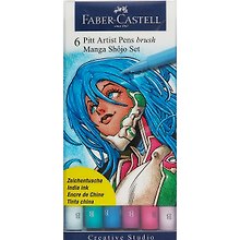 Ручки-кисточки капиллярные «Manga», неоновые цвета, Faber-Castell, 6 штук
