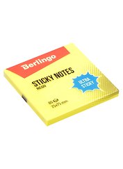 Блок бумаги 75*75 самоклеящийся желтый неон 80л, "Ultra Sticky", Berlingo