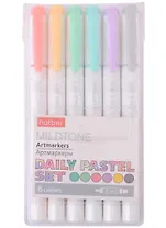 Маркеры для скетчинга 06цв "Mildtone PASTEL" двухсторонние, блистер, Hatber