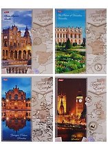 Тетрадь 96л кл. Путешествие в Европу мел.картон, матов.ламинация, 3D фольга, красн.поля, ассорт