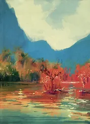 Книга для записей А6 64л кл. "Акварельный пейзаж" инт.переплет, глянцевая ламинация, офсет