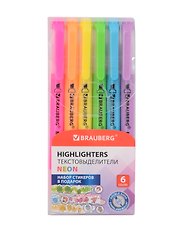 Текстовыделители 06цв "TWIN NEON" двусторонние, пл/уп, BRAUBERG