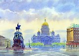 Репродукция в рамке Памятник Николаю I и Исаакиевский собор [ХА50-001(рам)]