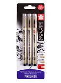 Набор капиллярных ручек «Pigma Micron» 3 штуки, чёрные, 0,25-0,45 мм, Sakura - 0