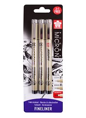 Набор капиллярных ручек Pigma Micron 3шт (0.25мм 0.45мм + Ручка Pigma Brush) цвет черный, Sakura