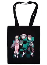 Сумка-шоппер Demon Slayer Персонажи, черная (текстиль) (40х38)