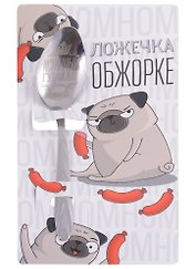 Ложка подарочная на открытке Мопс (металл) (3х14)