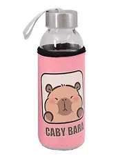 Бутылка в чехле Капибара (розовая) (стекло) (300мл) (12-07599-202505-B20)