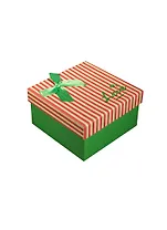 Коробка подарочная 9*9*5,5см, декор. бант, полоска, зеленая, картон, Хансибэг