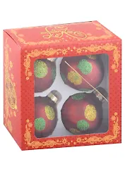 Набор елочных шаров Красные в горошек (4 шт) (стекло) (6 см)