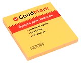 Блок бумаги 76*76 самоклеящийся оранжевый неон 100л, GoodMark