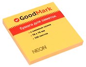 Блок бумаги 76*76 самоклеящийся оранжевый неон 100л, GoodMark