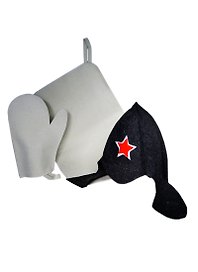 Подарочный набор для бани 3пр.(Шапка Буденовка, коврик, рукавица) (397-013)