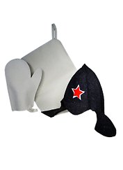 Подарочный набор для бани 3пр.(Шапка Буденовка, коврик, рукавица) (397-013)