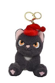 Брелок Котенок в новогоднем колпаке (серый) (плюш) (15 см)