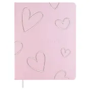 Дневник шк. "Розовые сердечки" кожзам, тв.переплёт, шелкография в одну краску, блинт.тиснение, пантон, одно ляссе, загругл.углы, универс.шпаргалка