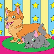 Холст с красками "Щенок и котёнок", 15 х 15 см