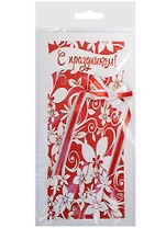 Открытка ДК С праздником Белые цветы на красном фоне