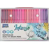 Маркеры акваркльные INTENSO, 100цв, двусторнние, наконечник кисть и перо, пластик.упаковка