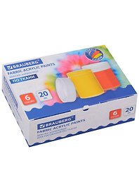 Краски акриловые 06цв 20мл по ткани BRAUBERG
