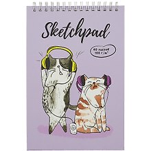 Скетчбук А5 60л "Веселые котики" белый офсет, 100г/м2, тв.обложка, гребень