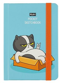 Скетчбук А6 48л "Pocket Скетчбук. Кот (синий)" белый офсет, резинка, тв.обложка