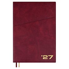 Ежедневник дат. 2027г. А5+ 176л "Шеврет" бордовый, кожзам, интегр. переплет, тисн.фольгой, внутренний блок в клетку, карман, офсет, справ.мат-лы, 2 ляссе, инд.уп