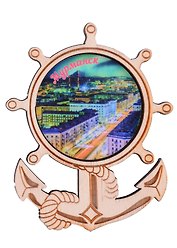 Магнит Мурманск  Якорь с гравировкой Достопримечательности города вид 1 (7,5,8х 7,5 см.) (хдф)