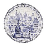 Тарелка декоративная синий Великий Новгород (15см) (фарфор) (Великий Новгород) (15-7-28)