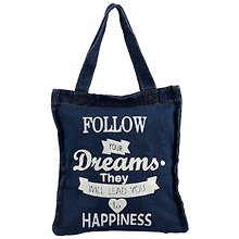 Сумка-шоппер джинсовая на молнии Follow your dreams (40*33см) (темно-синий)