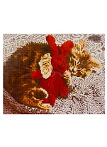 Алмазная мозаика на подрамнике "Спящий котёнок с игрушкой", 30 х 40 см
