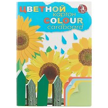 Цветной картон «Подсолнух», 4 цвета, 12 листов, А4