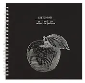 Скетчбук 195*195 20л "Apple" акварел. бумага, 200г/м2, черный дизайнерский картон, тиснение фольг. серебро, евроспираль
