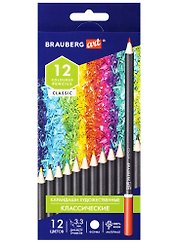 Карандаши цветные 12цв художественные 3,3мм, BRAUBERG ART CLASSIC